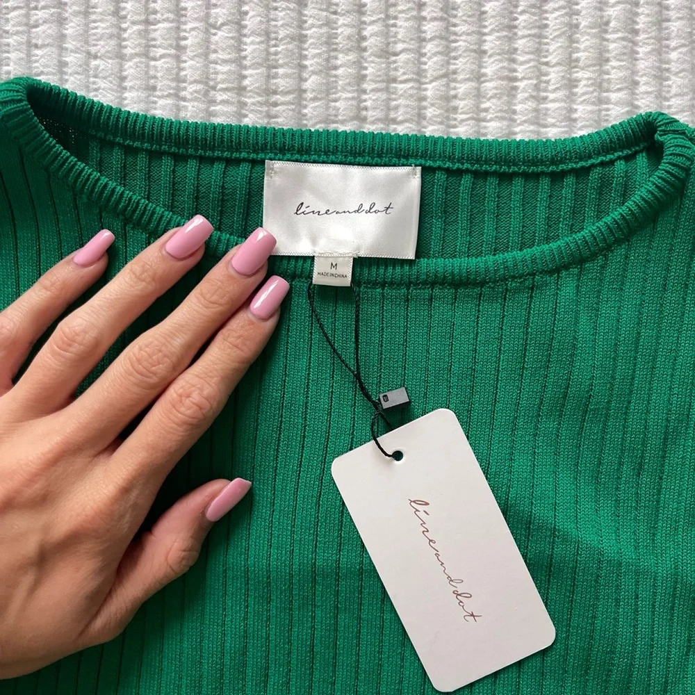 Line & Dot Jules Ribbed Long Sleeve Dress in Green size M - Picture 2 of 6